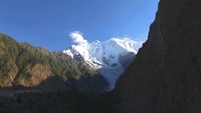 Aerial view of Rakaposhi mountain and glacier, Pakistan.