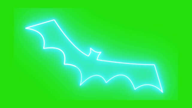 Bat Shape Line Green Screen Glowing Animation Halloween Neon Outline Effect