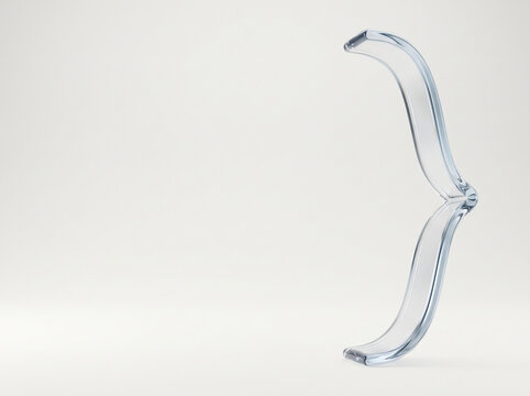 Minimalist 3D rendered transparent glass right curly brace symbol with soft reflections and negative space
