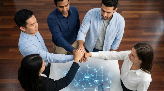 Teamwork collaboration hands together business people