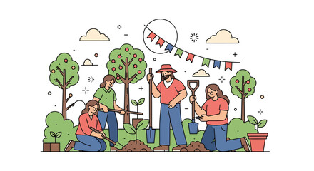 Fototapeta premium Volunteers planting trees in nature.
