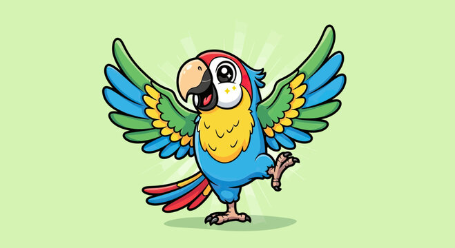 Vibrant macaw parrot character with open wings.
