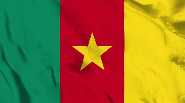 Waving Flag of Cameroon with Green Red and Yellow Vertical Stripes and Central Yellow Star national symbol
