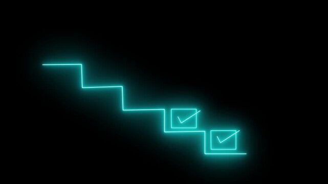 glowing neon Achievement Pathway, digital checklist with glowing badge, symbolizing goal completion and success in a business setting, coach the way of setting goals, objectives and success  4k video.