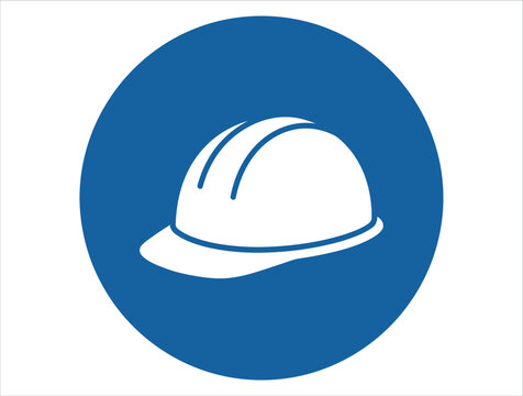 Isolated Safety Helmet Required Sign, helmet, hard hat, safety, workplace, industrial, worker, protection, required, construction, blue circle, white pictogram, clean sign vector