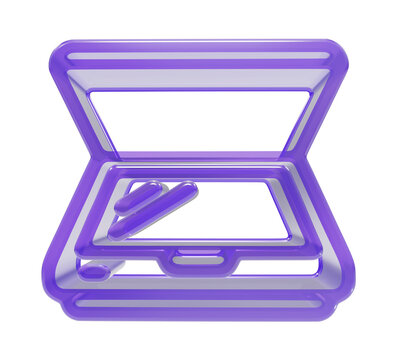 Purple 3d rendering of an open clamshell case on transparent background