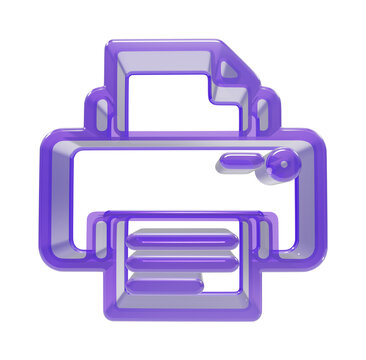 Purple three dimensional printer icon on transparent background