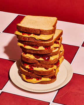 Tower of Stacked Peanut Butter and Jelly Sandwiches