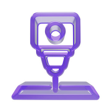 Purple robotic camera icon rendered in 3d on transparent background