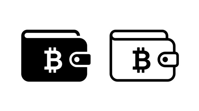 Crypto wallet vector icon design with cryptocurrency currency symbol isolated on white background