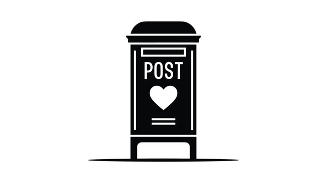 Classic black post box illustration featuring a white heart symbol and the word post on a clean white background.