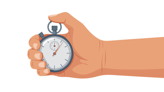 Hand of a referee or athlete holding a classic analog stopwatch, representing timing, speed, and sports competition.