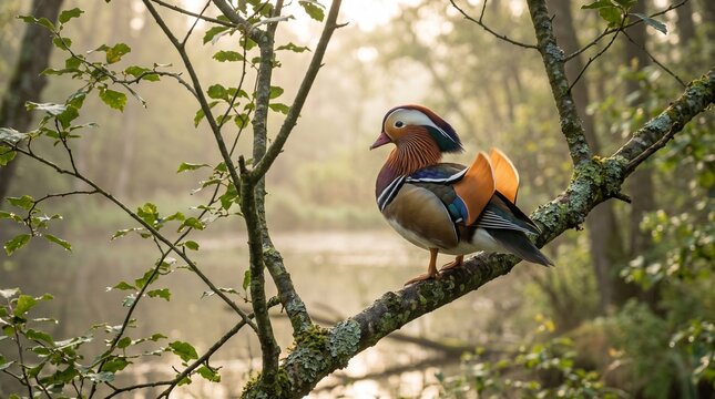 Mandarin duck perched