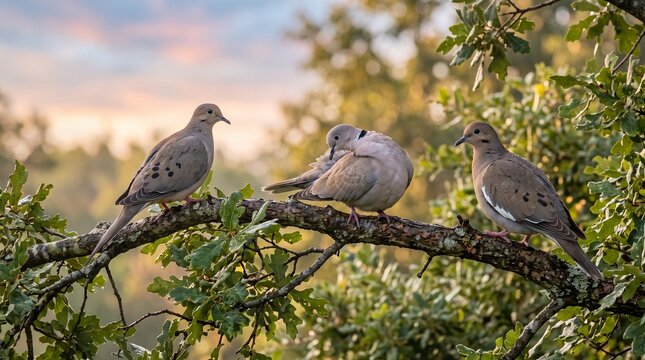 Mourning doves perching