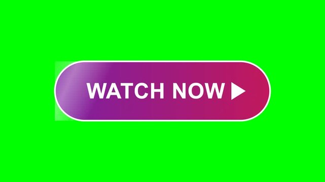 Watch now button animation overlay element with play icon on green screen background