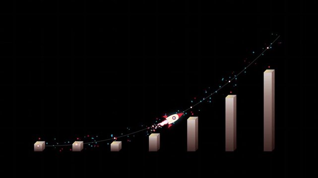 Rocket launching over a growing bar chart
