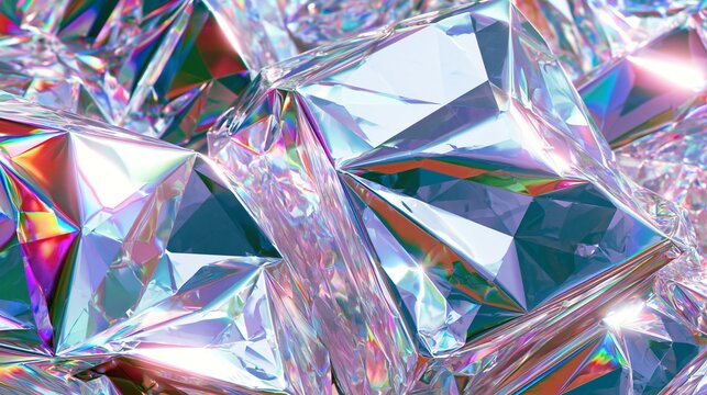 Shiny crushed holographic crystal foil with iridescent blue and purple reflective texture background