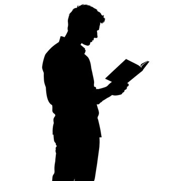 Silhouette of a man standing and reading a book with male silhouette holding book study black shape silhouette standing literature education learning knowledge bookworm information