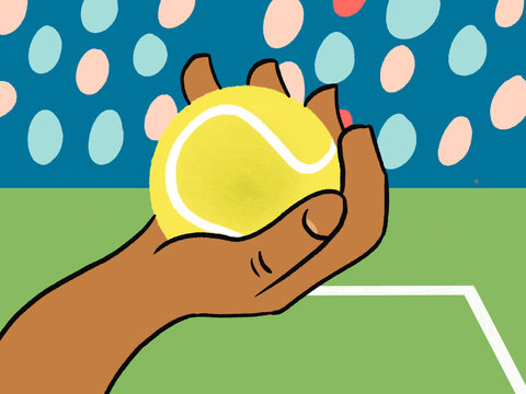 Holding a Yellow Tennis Ball in a Hand on a Court