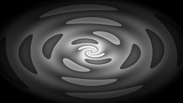Abstract grayscale spiral vortex with expanding crescent rings