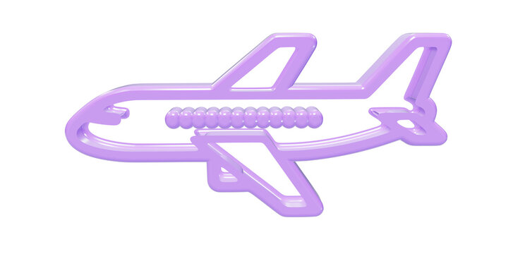 A3d glossy light purple airplane side profile view, isolated on a black background, for travel, aviation, and transportation concepts