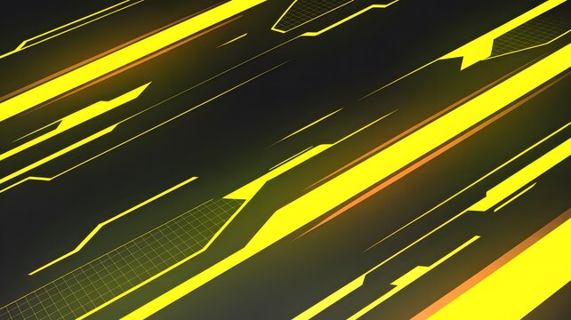 Dynamic abstract background featuring sharp glowing yellow diagonal lines and detailed grid patterns on dark gray