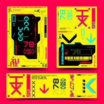 y2k cyberpunk sci-fi gaming futuristic icon HUD for ux ui set collection template, 2d illustration rendering vector element, sticker for poster banner and decals 