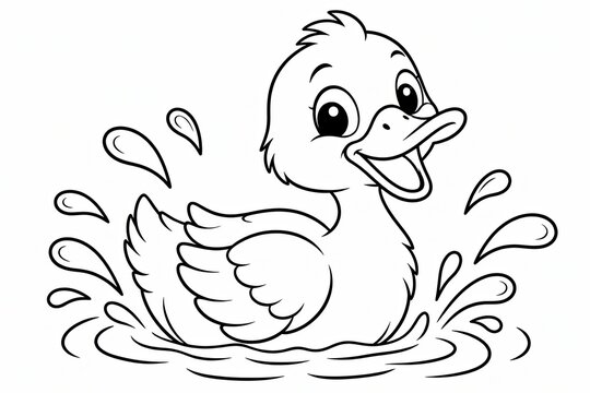 Cute little baby duck swimming and splashing water coloring page