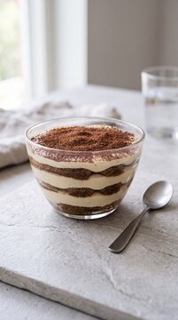 Traditional Italian Coffee Tiramisu Dessert in Glass Cup