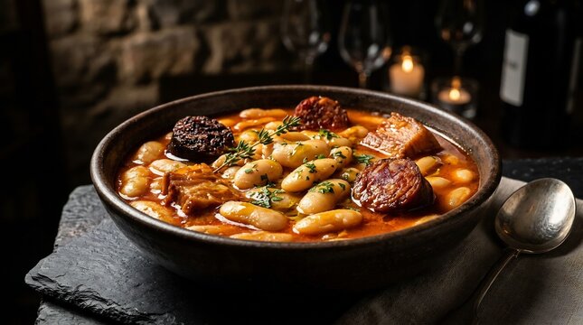Fabada: Hearty bean stew with savory sausages and tender meat