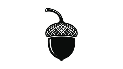 Black silhouette of an acorn with textured cap on a white background © OA.creative02