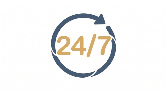 24/7 support customer service vector icon with circular arrow isolated on white background