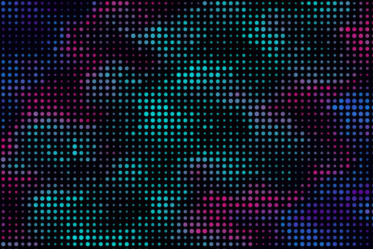 Abstract futuristic neon glowing halftone dot pattern background in vibrant turquoise cyan and magenta colors for design