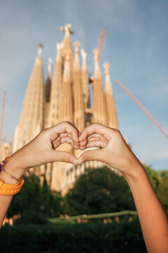 Hands Heart Shape in Sagrada Familia, Barcelona. Spain Landmark