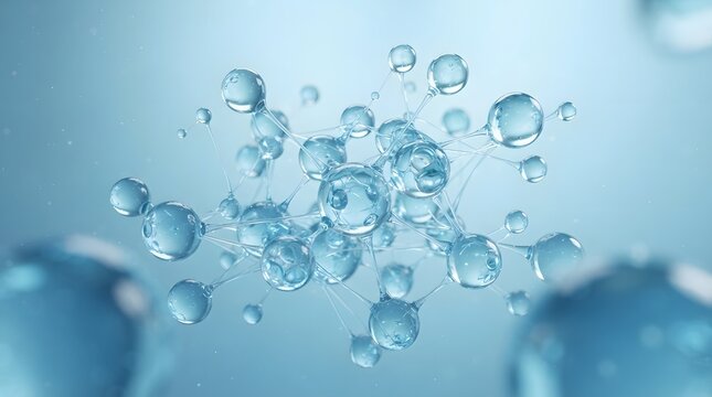 Abstract background featuring floating clear water bubbles against a soft blue gradient light backdrop