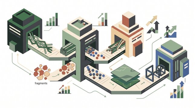 Conceptual Isometric Illustration Of Automated Data Processing And Analytics Factory