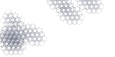 Fototapeta premium An abstract network of interconnected hexagonal cells forms a complex molecular structure or digital grid, representing scientific data or technological innovation.