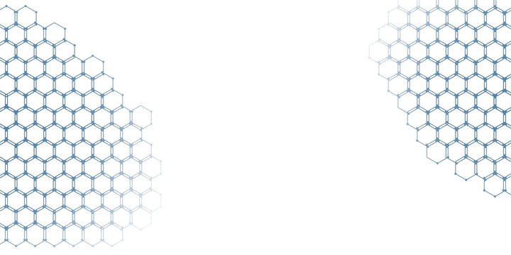 Abstract geometric hexagonal pattern with connected nodes, representing network or molecular structure on a clean white background.