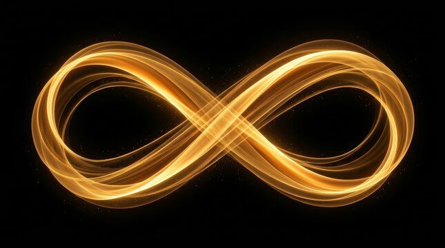 Glowing golden infinity symbol emits light against a dark backdrop.