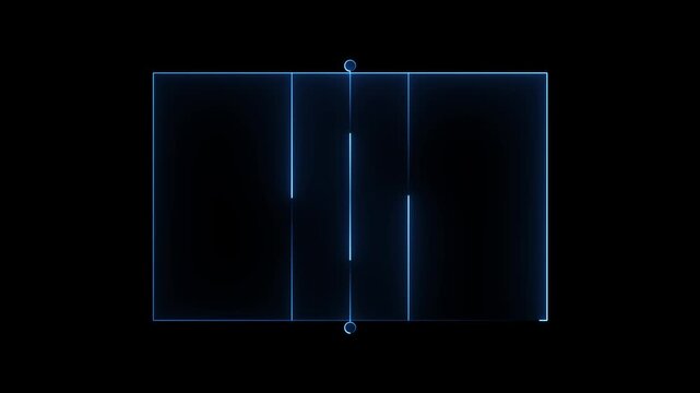 Abstract glowing blue neon volleyball court top view schematic graphic 4k 25 fps