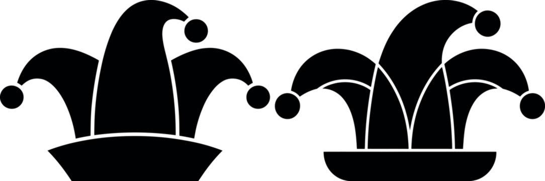 Black and white jester hats with bells in bowls illustration