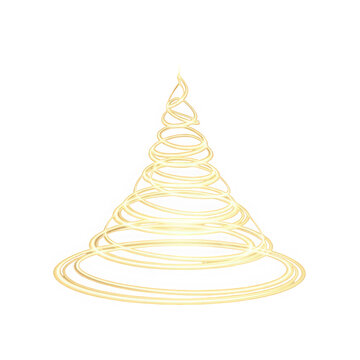 A golden wire christmas tree isolated on transparent background