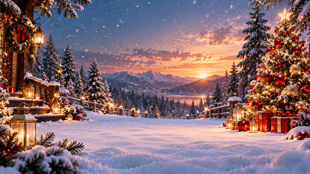 Elegant Premium Christmas 3D Background with Festive Holiday Decorations