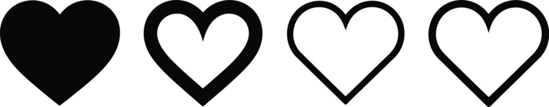 Heart vector icons set, love symbols collection, romantic shapes, affection, Valentine celebration, relationship concept, isolated on white background