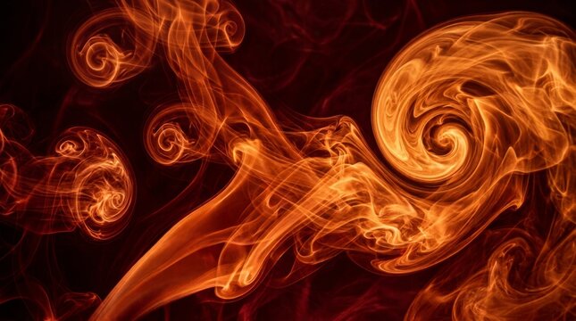 Abstract image of swirling orange smoke patterns against a dark background, creating a dynamic visual effect.