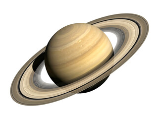 Fototapeta premium Saturn planet with detailed rings isolated on white | Realistic 3D rendering of Saturn and its ring system | Astronomical illustration of gas giant planet Saturn | High resolution space exploration gr