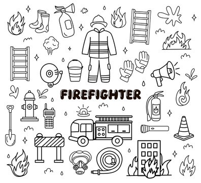 Fire fighter hand drawn doodle clipart element