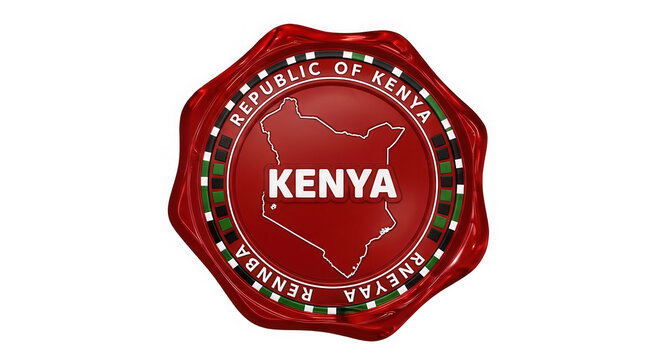 Red seal with kenya map and text isolated on transparent background