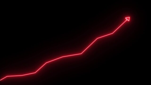 Glowing neon line market Recovery Concept. Successful growth trend red line graph going Up on dark background.&nbsp;4k video