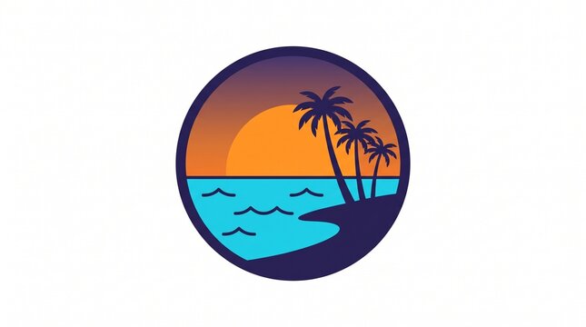 Sunset beach palm trees ocean waves